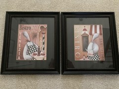 PAIR KIRKLANDS FAT CHEF ITALIAN FRENCH BISTRO 18″ X 14″ FRAMED PICTURES NEW (2)