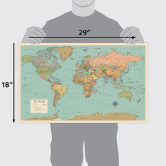2 Pack – World Map Poster & USA Map Chart [Tan/Color] (LAMINATED, 18” X 29”)