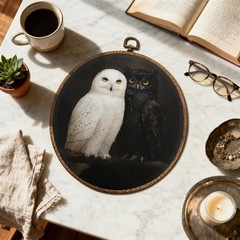 Vintage Black and White Owl Round Wall Art Decor, Dark Academia Gothic Owl Fr…