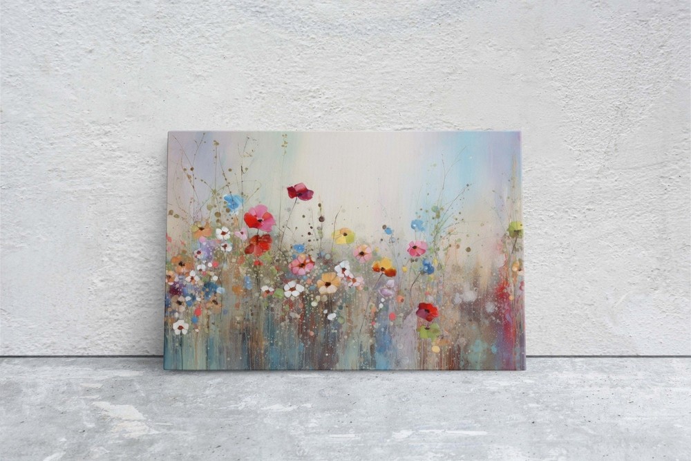 Wildflowers in Rain Canvas Art, Watercolor Floral Print Rustic Farmhouse Decor