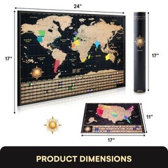 Scratch Off World Map Poster and Detailed United States Map – Deluxe Travel T…