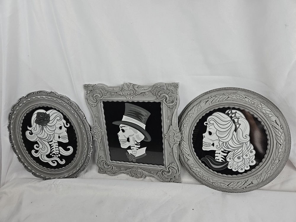 Set Of 3 Framed Gothic Halloween Skeleton Framed Cameo Wall Decoration Victorian