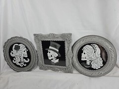 Set Of 3 Framed Gothic Halloween Skeleton Framed Cameo Wall Decoration Victorian