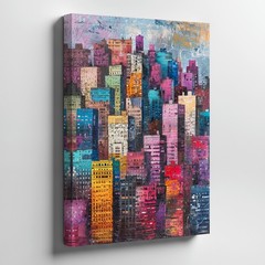 Colorful Modern Cityscape Canvas Wall Art Urban Skyline Abstract Building Print