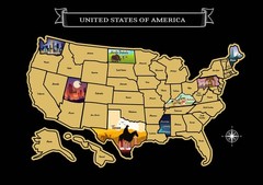 Large 23×16 Scratch-Off USA Map – Hand-Drawn 1″L x 1″W, Popular (Black)