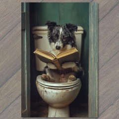 Art Print Dog with Book on Toilet Hilarious Animal Funny Gift Idea