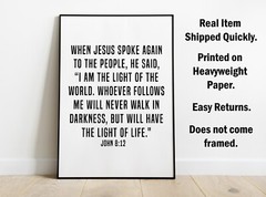 John 8:12, Bible Verse Quote, Poster Print, Home Wall Decor