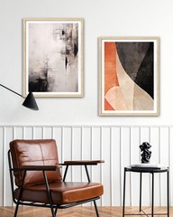Abstract Wall Art Japandi Minimalist Home Decor Neutral Beige Oak Frame 12×16