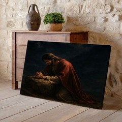 Christian Jesus Praying in Dark Moody Scenery Religious Gallery Canvas Decor