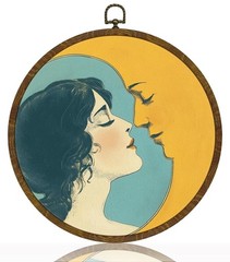 Vintage Celestial Round Wall Art,Romantic Moon Girl Canvas Prints Circular Ar…
