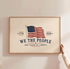 We the People 250th Anniversary Print, Embroidered Patriotic Flag Poster