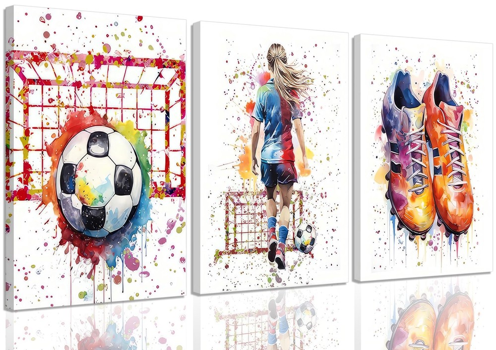 3Pcs Girl Graffiti Soccer Canvas Wall Art Colorful Sneakers Posters Prints Wa…