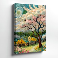 Wall Art Quirky Blossom Tree Landscape Pastel Cloud Sky Floral Gallery Print