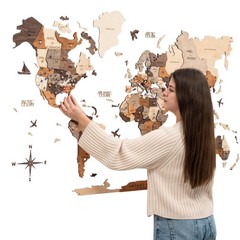Large 3D Wooden World Map Wall Art – Travel Decor with Pins – Home Office Gift