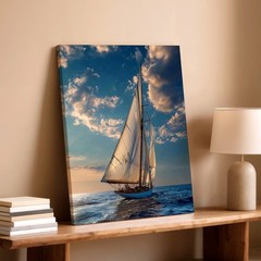 Wall Art Sailboat Ocean Seascape Canvas Print Blue Sky Nautical Home Decor Room
