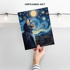 Black cat van Gogh Wall Art – Vincent van Gogh Starry Night – Cute Cat Wall D…