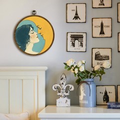 Vintage Celestial Round Wall Art,Romantic Moon Girl Canvas Prints Circular Ar…