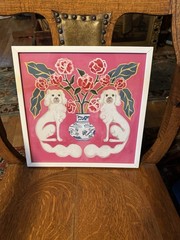 Sapna Shah Chinoiserie Twin White Pekingese Framed Pink Artwork