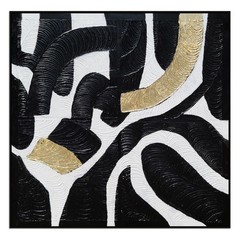 Hand Painted Abstract Black White Gold Foil Wall Art – Modern Luxury Decor for H