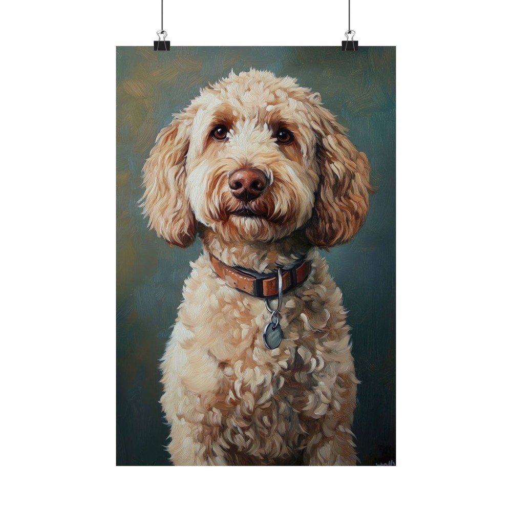 Goldendoodle Portrait Oil Painting Print – Premium Matte Poster – Dog Art