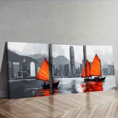 3pcs Featuring The Hong Kong Harbor Wall Art Canvas Unframed/Framed