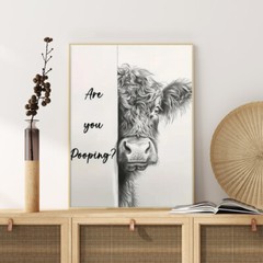 1pc Wooden Frame Funny Highland Cow «Are You Pooping?» Canvas Wall Art
