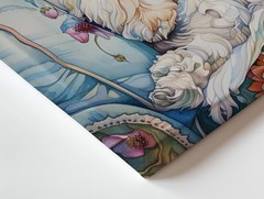Cute White Dog On Floral Blue Sofa Canvas Wall Art Decorative Print 80X40Cm