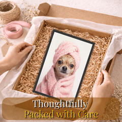 Funny Chihuahua Wall Art Framed 11×17, Dog in Pink Towel Poster, Pet Lover Gift