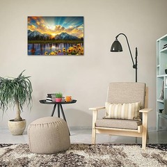 Grand Teton National Park Wall Art Sunflower Landscape Canvas Mountain Artwor…
