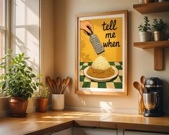Cheesy Pasta Poster – Retro Food Illustration Kitchen Wall Art Print