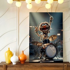 Wall Art Wild Drummer Puppet Animal Playing Drum Set Concert Stage Poster Print