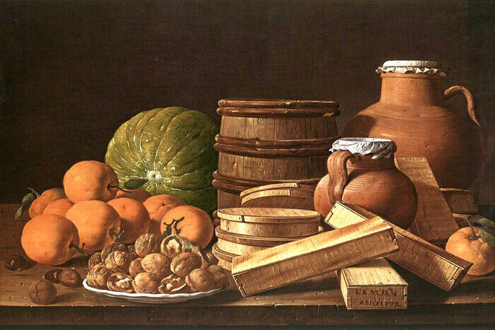 STILL LIFE WITH ORANGES AND WALNUTS SPANISH PAINTING BY LUIS MELENDEZ REPRO