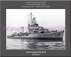 USS Hobby DD 610 Personalized Canvas Ship Photo Print Navy Veteran Gift