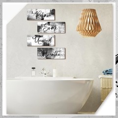 Luxurious Rustic Black & White Wall Art for Bathroom, Living Room – Set of 4