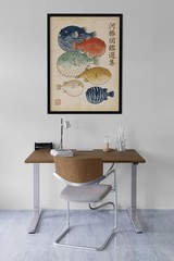Vintage Japanese Pufferfish Art Poster Woodblock Style Ocean Fish Wall Art