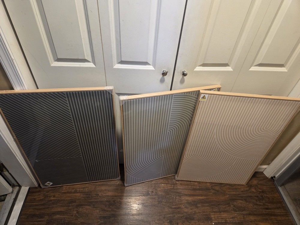 3-Piece Minimalist Abstract Wall Art Set Natural Wood Frame Geometric Line Patte