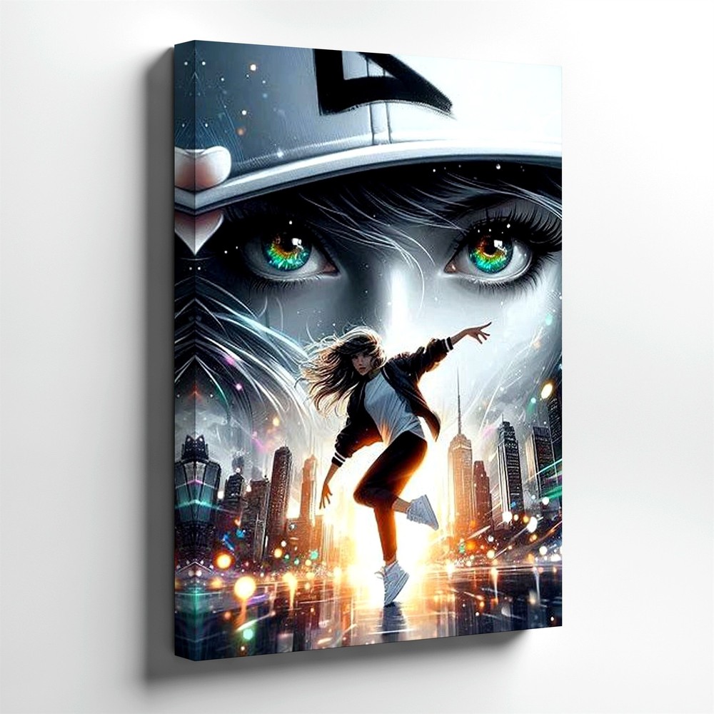 Wall Art Urban Dancer Girl City Skyline Surreal Portrait Canvas Print Poster