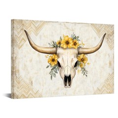 Tribal Cow Skull Canvas Wall Art Ethnic Longhorn Print Boho Western Striped G…