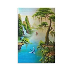 Art Poster Boat Trees Cranes Room Unframed Indoor Canvas Art 12×18 Inch 1-Piece