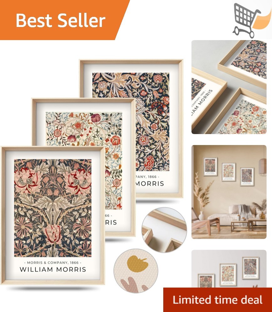 William Morris Canvas Wall Art Set 16x12in Framed Floral Vintage Decor