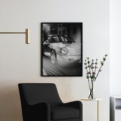 Vintage Silver Porsche Sports Cars Black and White Retro Wall Art Poster Print