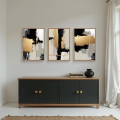 Abstract Black Gold Framed Canvas Wall Art Set,Modern Minimalist Black White …