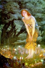 MIDSUMMER EVE FAIRY FOREST LITTLE FAIRIES 1909 PAINTING BY EDWARD HUGHES REPRO