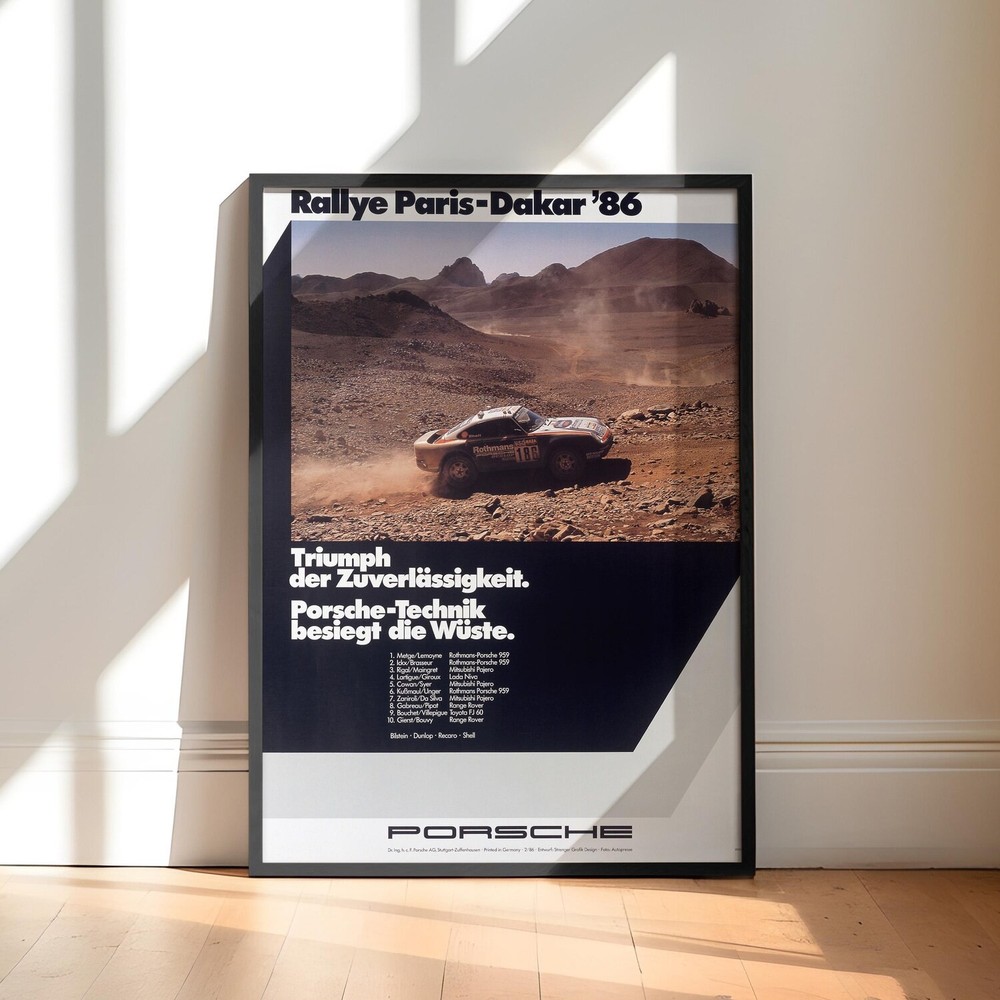 Porsche 959 Poster Wall Art 1986 Paris Dakar Rally Canvas Vintage Racing Decor