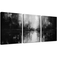 Abstract Painting Canvas Wall Art for Office,Black and White Wall Decor for
