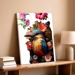 Wall Art Kingfisher Bird Floral Poster Colorful Flower Botanical Print Decor