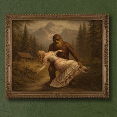 Bigfoot Sasquatch Art Print Victorian Woman Gothic Fantasy Forest Bride Poster