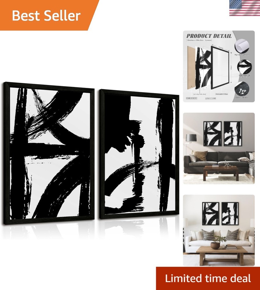 Minimalist Black Lines Canvas Art – 12×16 Inch Framed Set of 2 for Modern Spaces