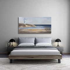 Yuaxker Ocean Wall Art Blue and Gold Modern Wall Decor Ocean Beach and Beacon…