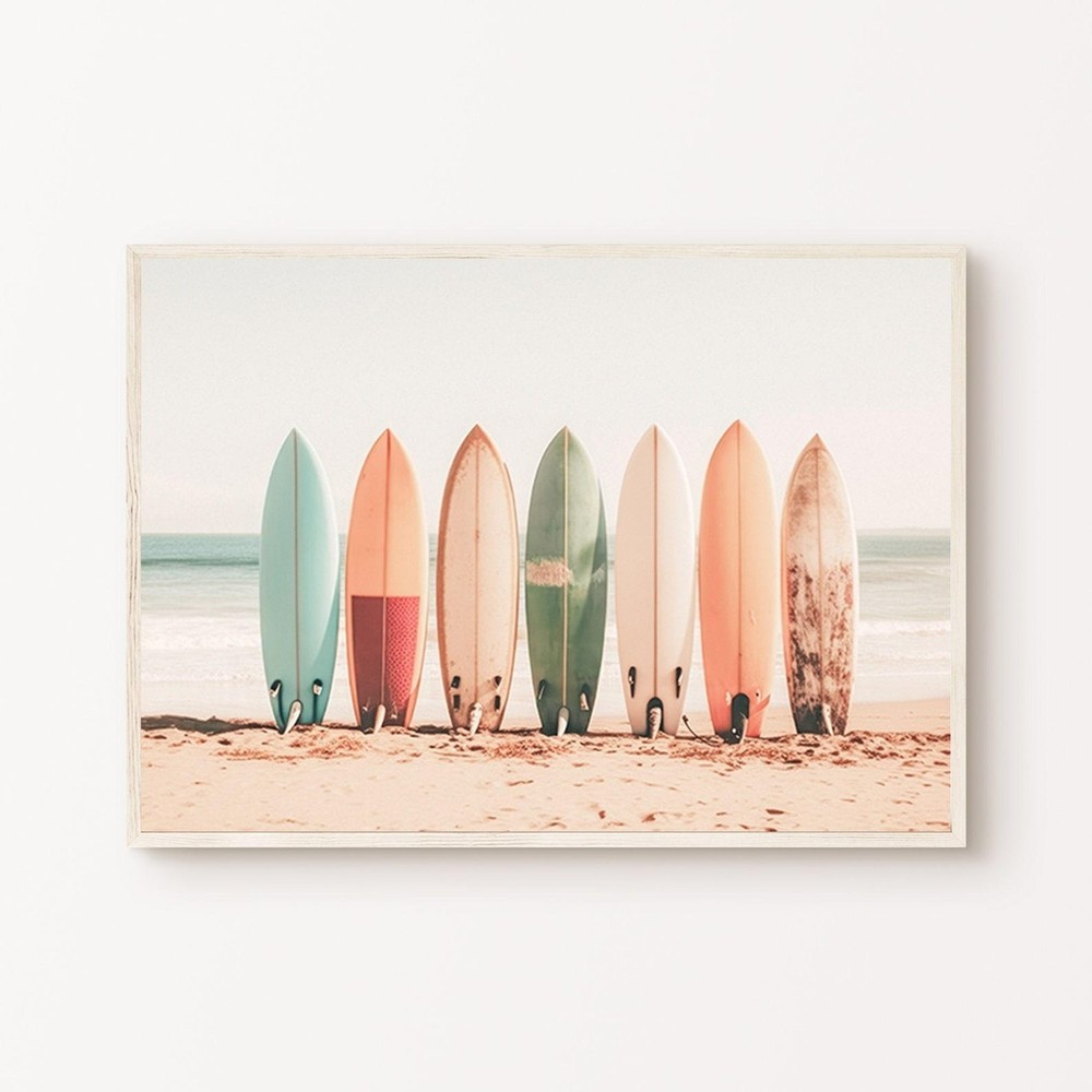 Large Horizontal Coastal Wall Art Retro Surfboard Print